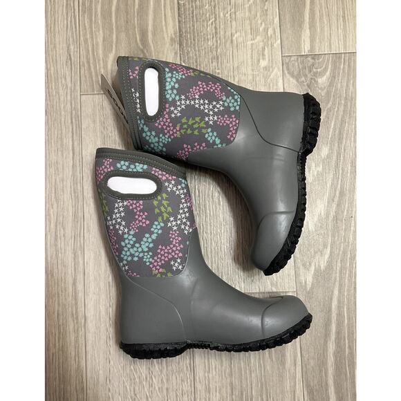 Bogs Youth York Star Heart Mid Calf Grey Pull On Rubber Rain Boots Sz 1 - Picture 3 of 9